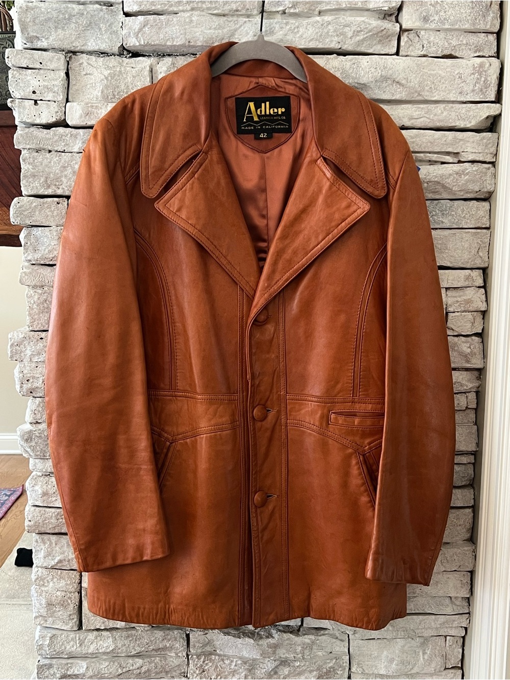 Vintage Adler Leather Cognac Jacket Size 42